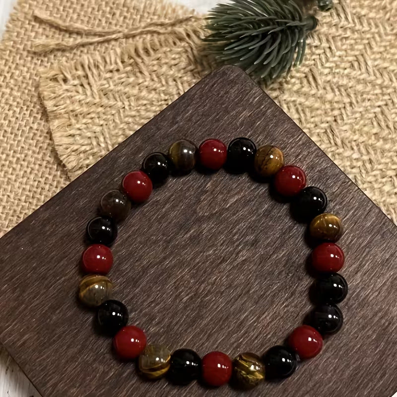 Wholesale Men S Beaded Bracelet With Tiger Eye Obsidian And Red Agate Colors Fashion Jewelry Accessory For Gifts