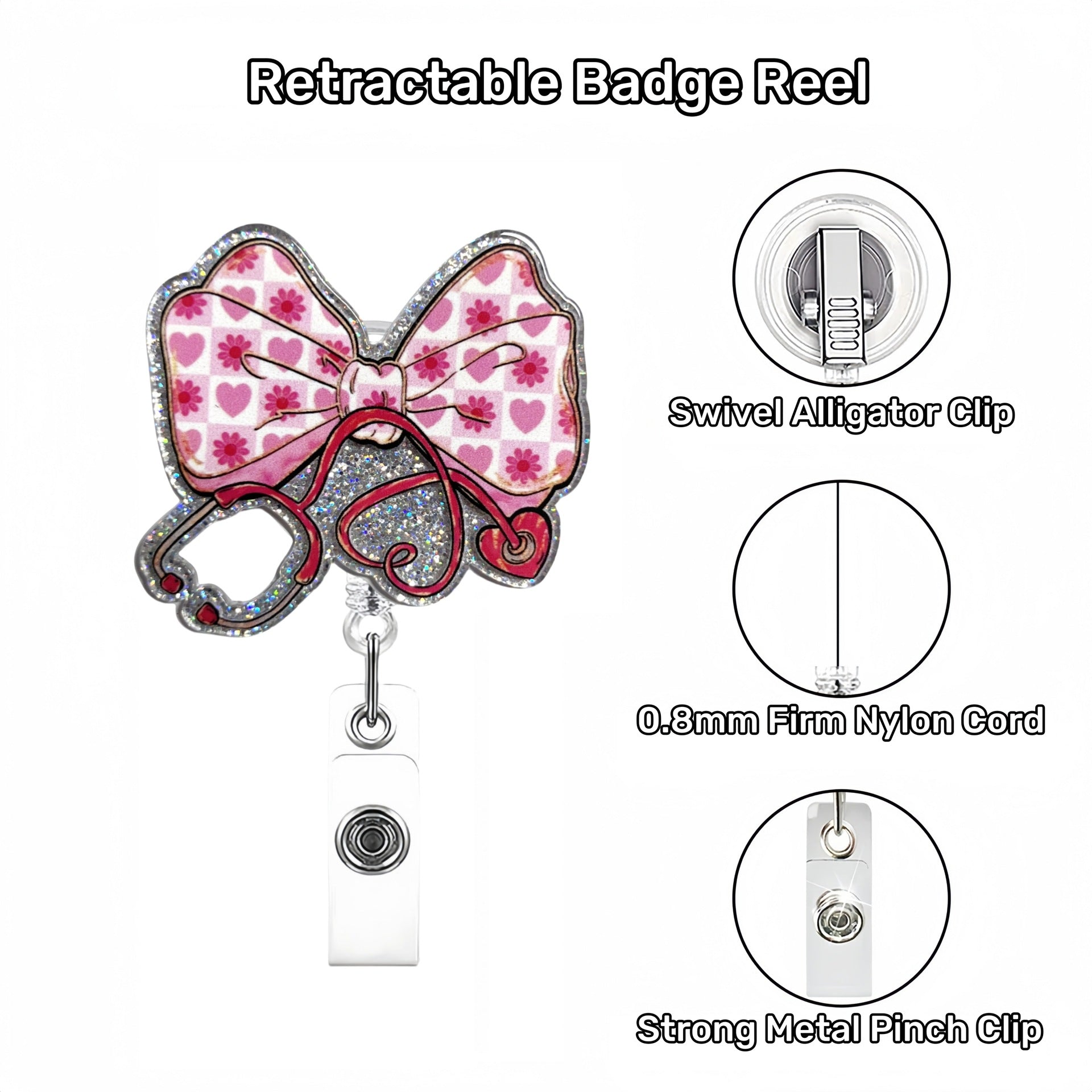 Wholesale Acrylic Bow Stethoscope Badge Reels Keychains