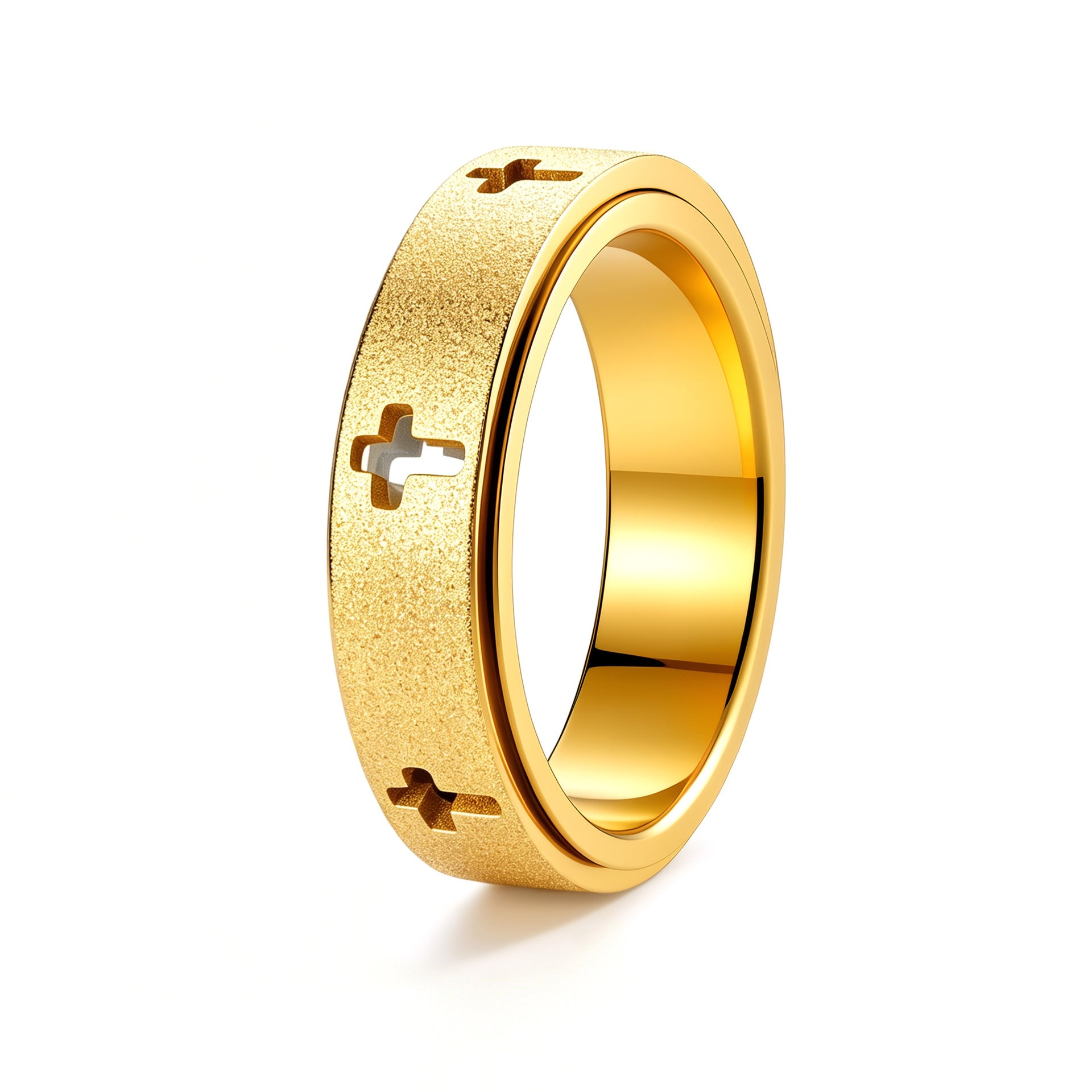 Wholesale Gold Plated Stainless Steel Rotating Cross Ring Fashion Jewelry Accessory