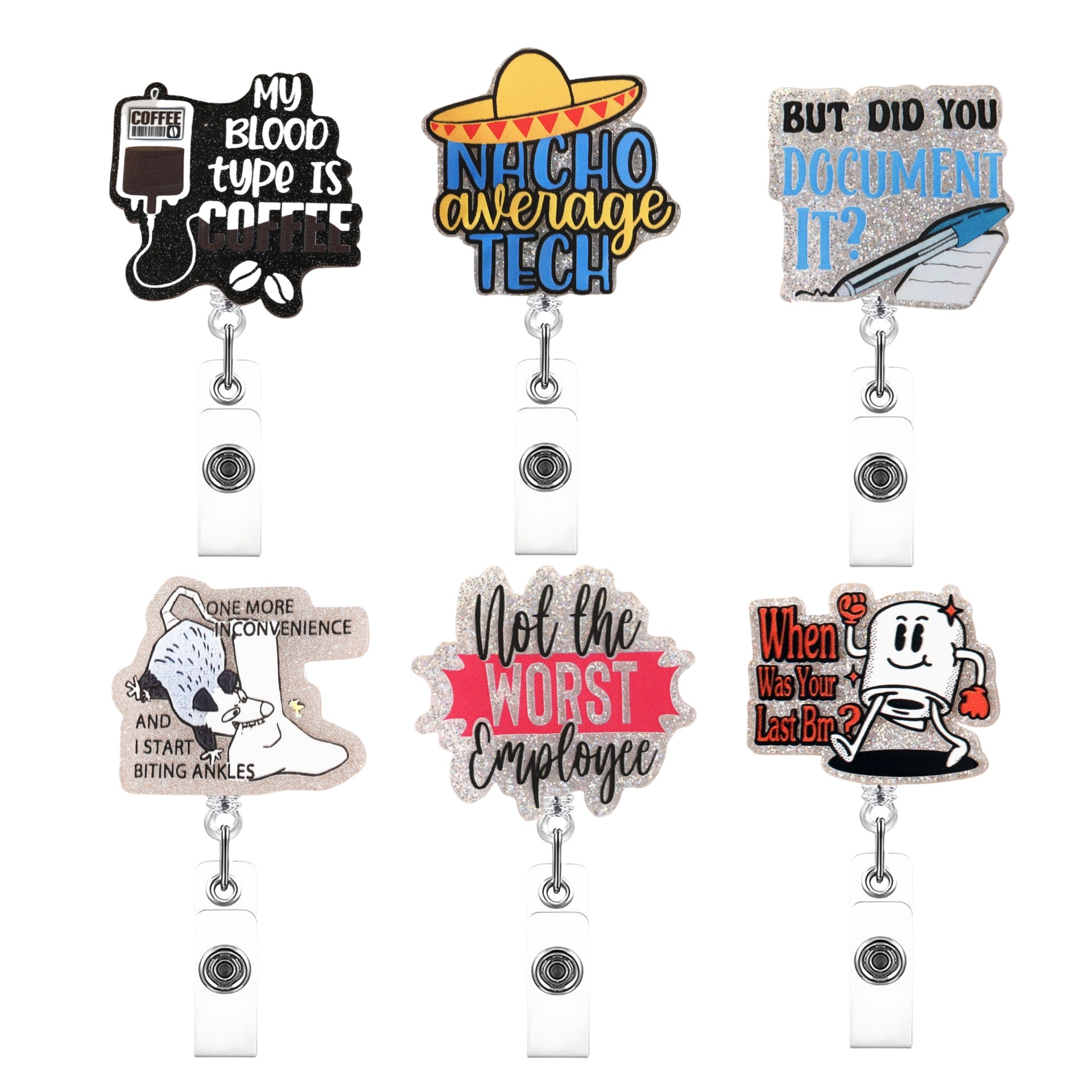 Wholesale Fun Glitter Acrylic Retractable Clip Badge Keychain