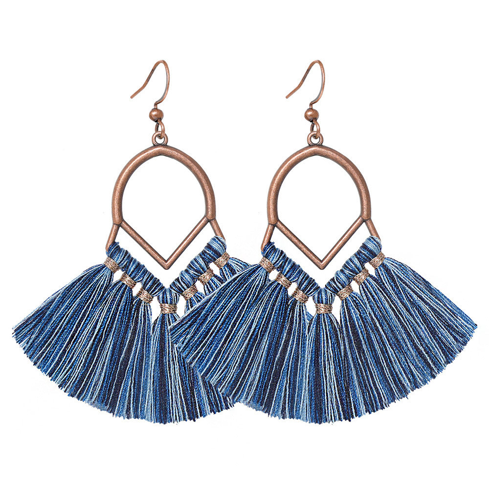 Wholesale Bohemian Fan Shaped Long Tassel Earrings