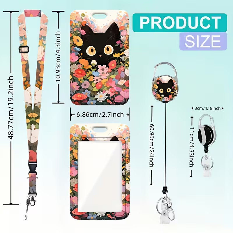 Wholesale Garden Kitten Themed Retractable ID Badge Holder - Stylish Badge Reel with Detachable Neck Strap,  Decorative Gift