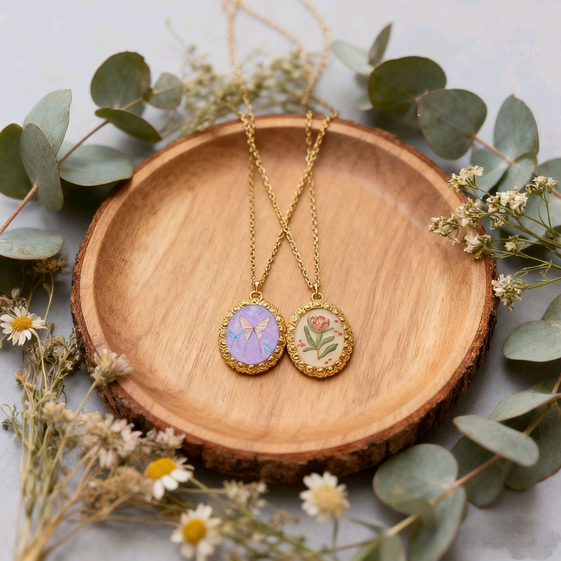 Wholesale Vintage Oil Painting-Style Stainless Steel Pendant with Bow and Flower Design