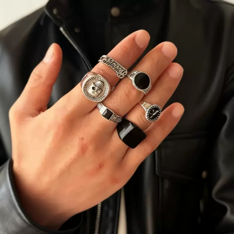 Wholesale Vintage Punk Skeleton  Ring Set 24 Piece Ancient Silver Zinc Alloy Jewelry Accessory