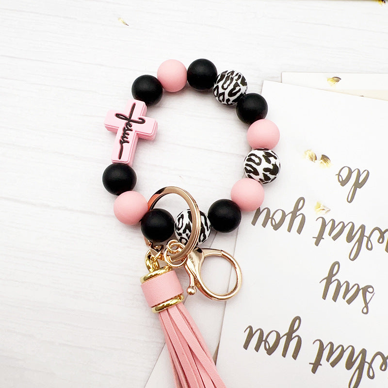 Wholesale Cross Silicone Beaded Bracelet Keychain ACC-KC-JiuYa012