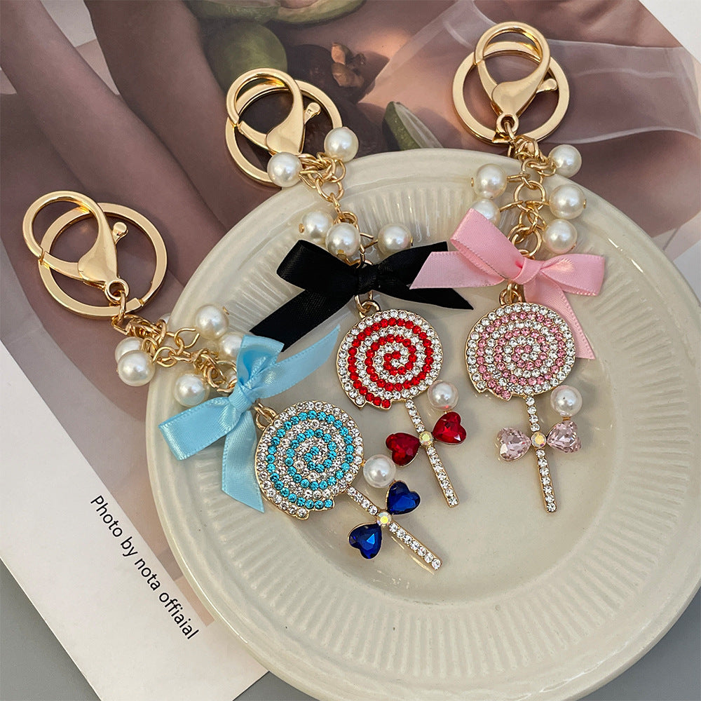 Wholesale Diamond Bow Pearl String Lollipop Car Keychains ACC-KC-ChenHui006
