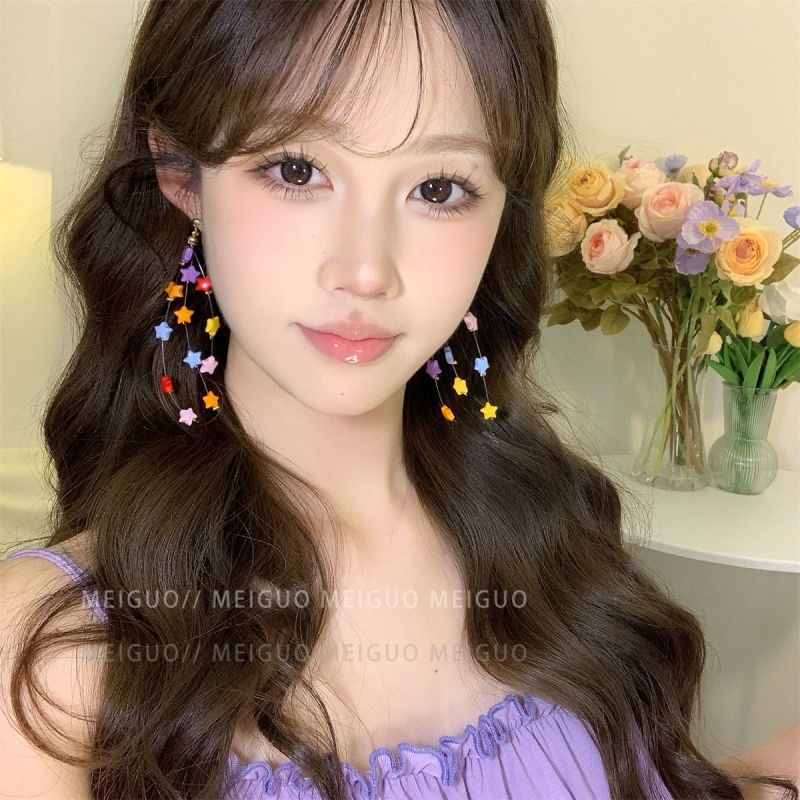 Wholesale Trendy Long Tassel Star Earrings for Women，Alloy Zirconia Heart Design，Party Jewelry Accessory Gift
