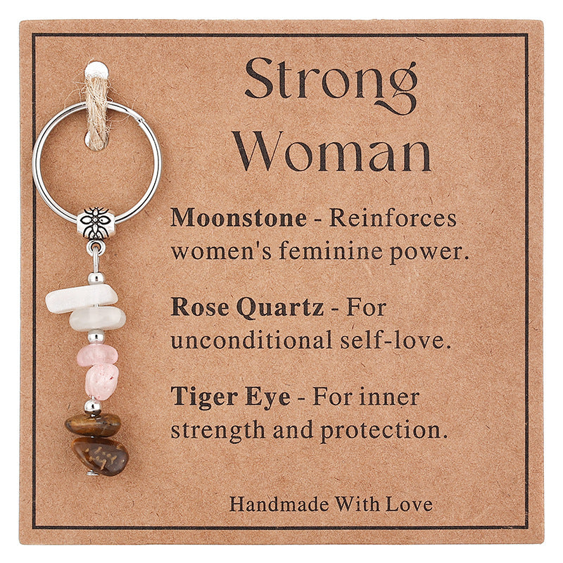 Wholesale  Stone Beaded Keychain Citrine Moonstone Gravel Combination Stainless Steel Bead Key Chain