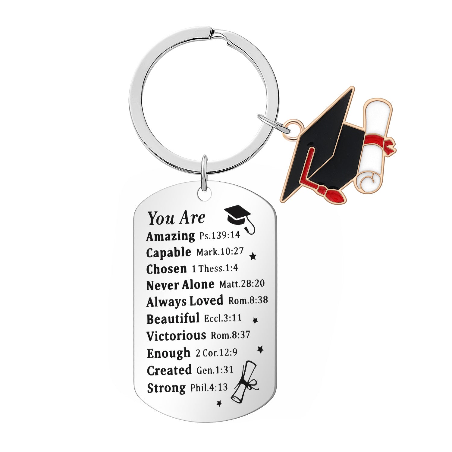 Wholesale graduation stainless steel engraved keychain