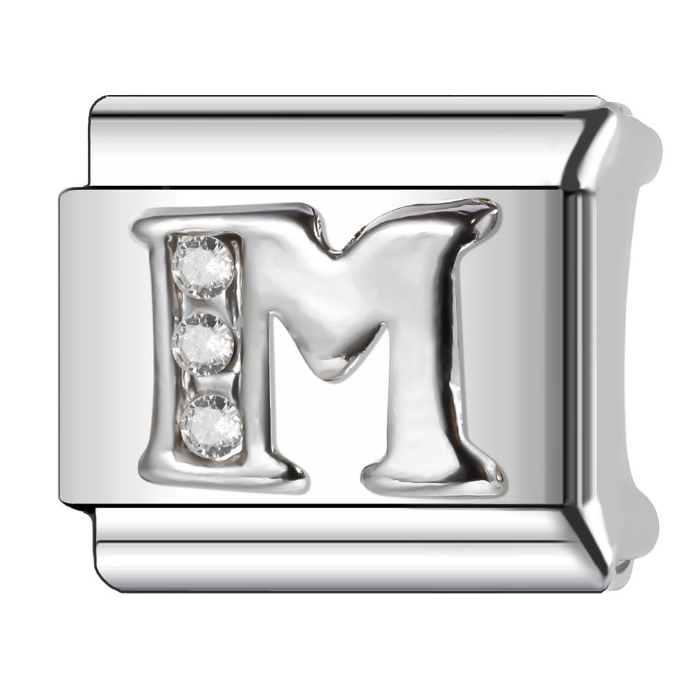 Wholesale Italian Charm Bracelet 9mm DIY Diamond English Letter   Creative Stainless Steel Composable Bracelet