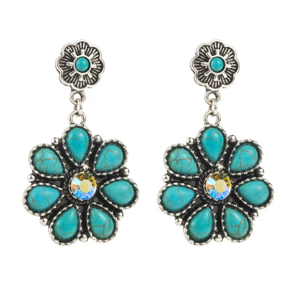 Wholesale Bohemian Pine Stone Flower Drop Earrings Chic Jewelry Accessory for Party Gift