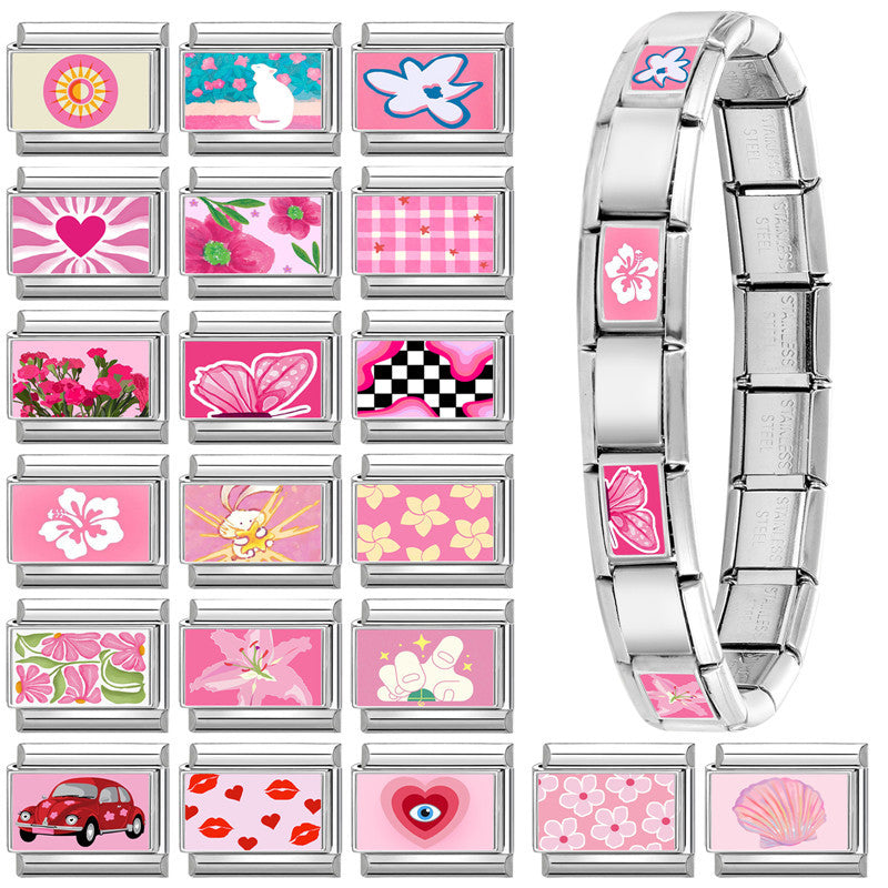 Wholesale 9mm Italian Charm Starter Bracelets DIY Flower Series Stainless Steel Composable Bracelet