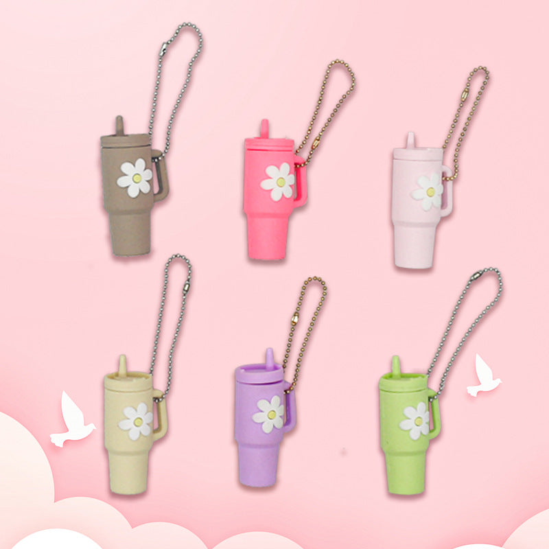 Wholesale Small Flower Soft Plastic Cup Mini Cute Milk Tea Cup Keychain Cup Hanging Chain ACC-KC-MeiTE001