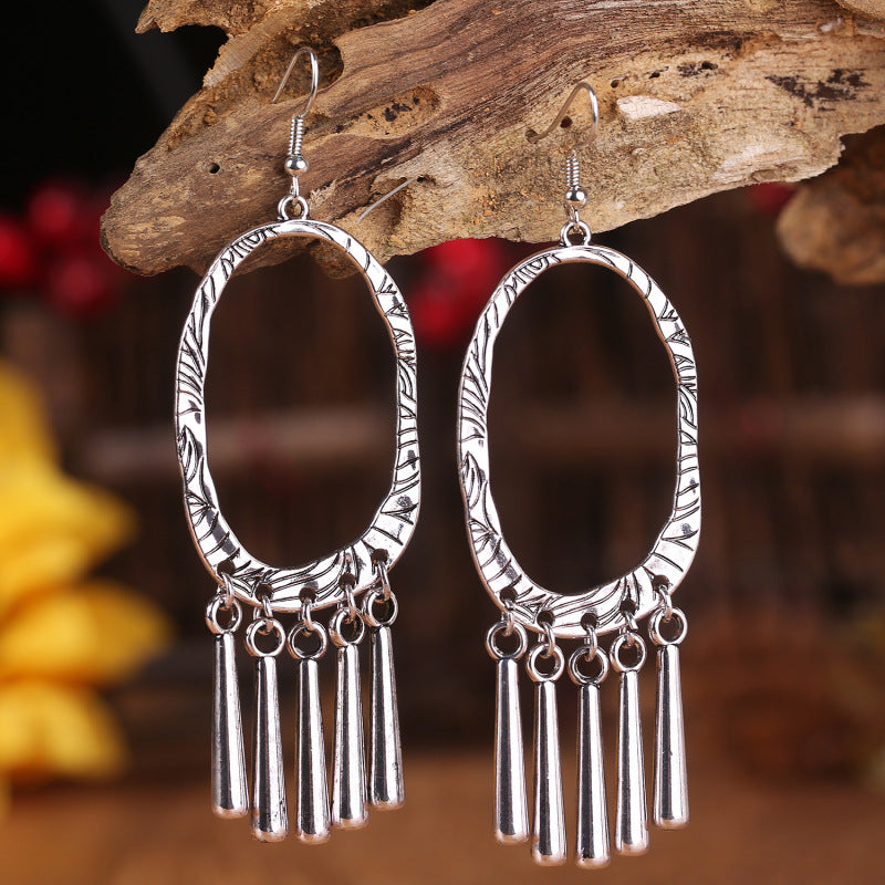 Wholesale 2 Pairs/Pack Bohemian Ethnic Style Retro Alloy Tassel Earrings ACC-ES-HY094