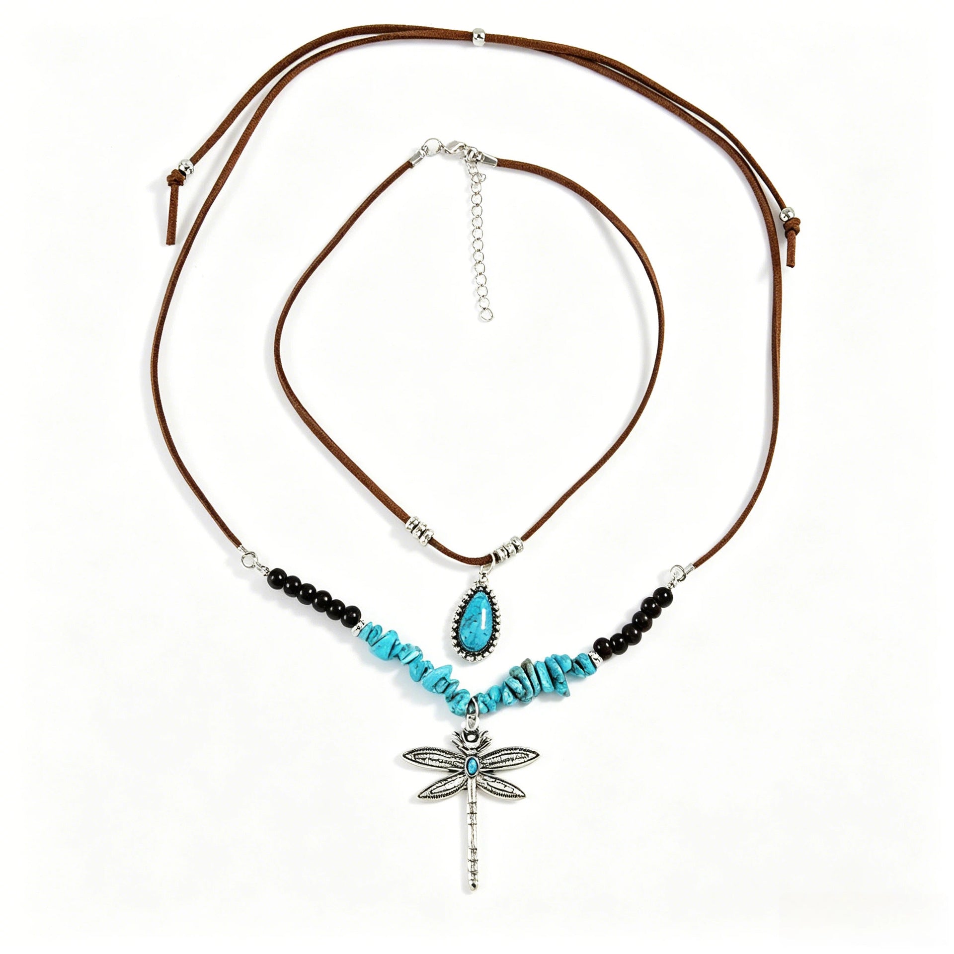 Wholesale Vintage Silver Bohemian Dragonfly Necklace with Turquoise Inlay Fashion Jewelry Accessory