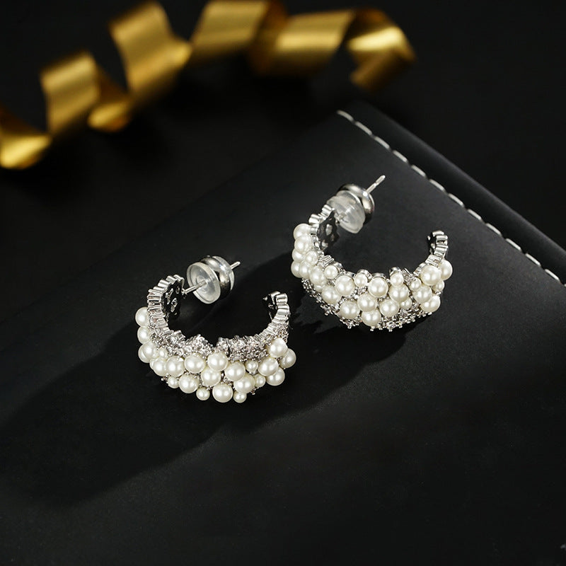 Wholesale Real gold plating round beads C- type temperament earrings