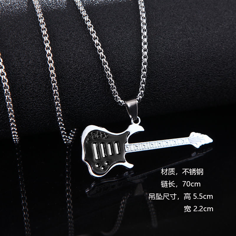 Wholesale Hip Hop Creative Guitar Pendant Necklace Stainless Steel Fashion Accessory Boutique Resale Gift