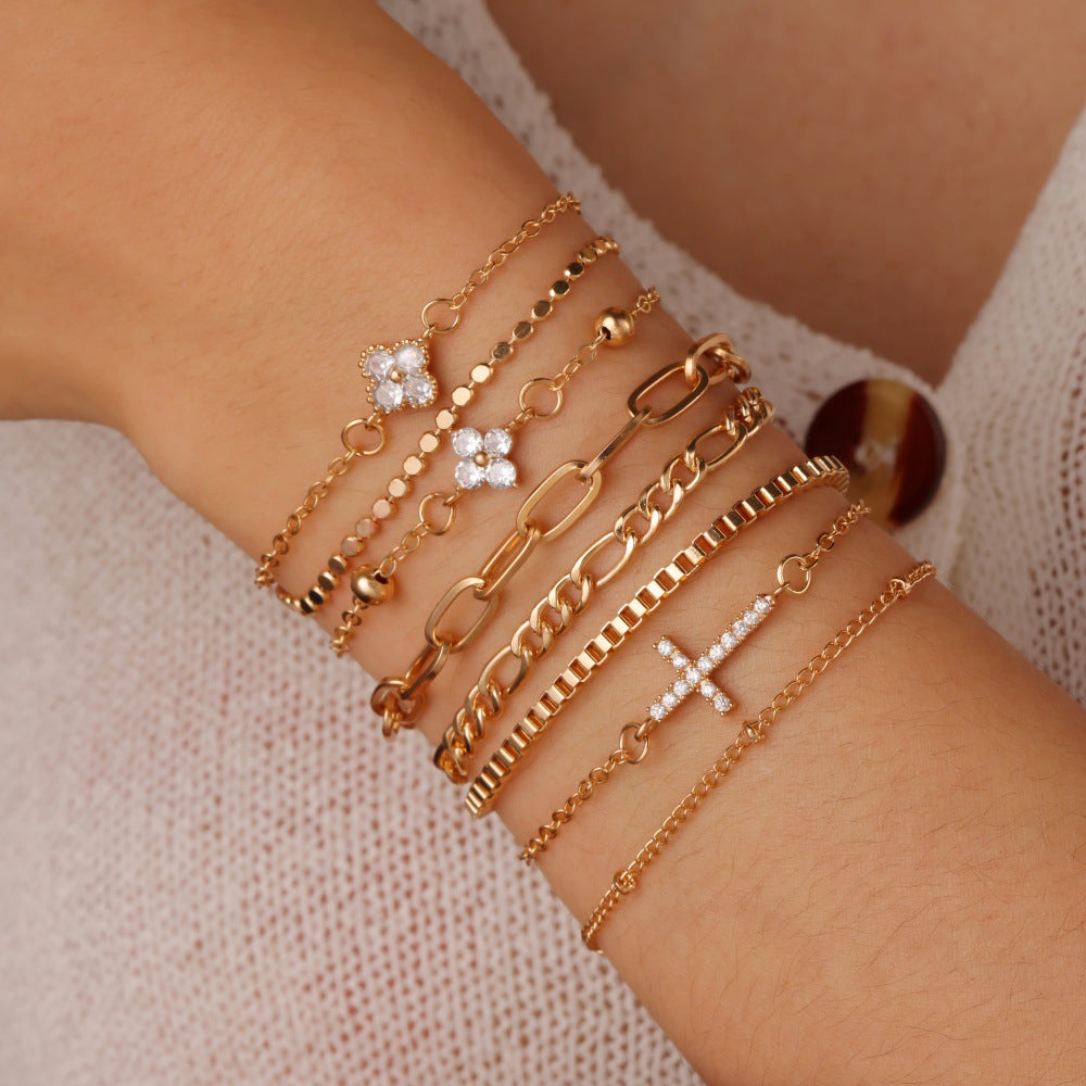 Wholesale Layered Cross &  Flower Pendant Jewelry Set,  Alloy Bracelet Bangle,  Boutique Resale