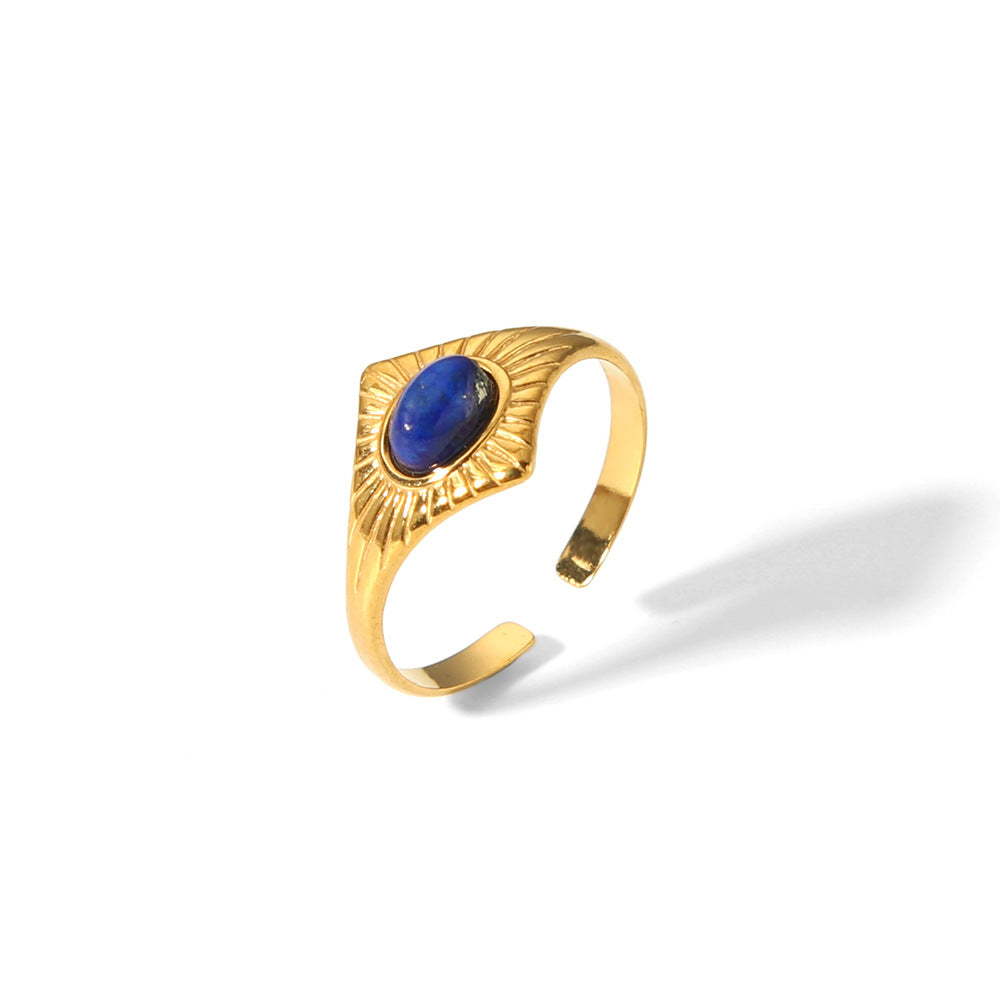 Wholesale Devil' s Eye Vintage Stainless Steel Ring 18K Gold Plated with Lapis Turquoise Inlay Jewelry Accessory for Women