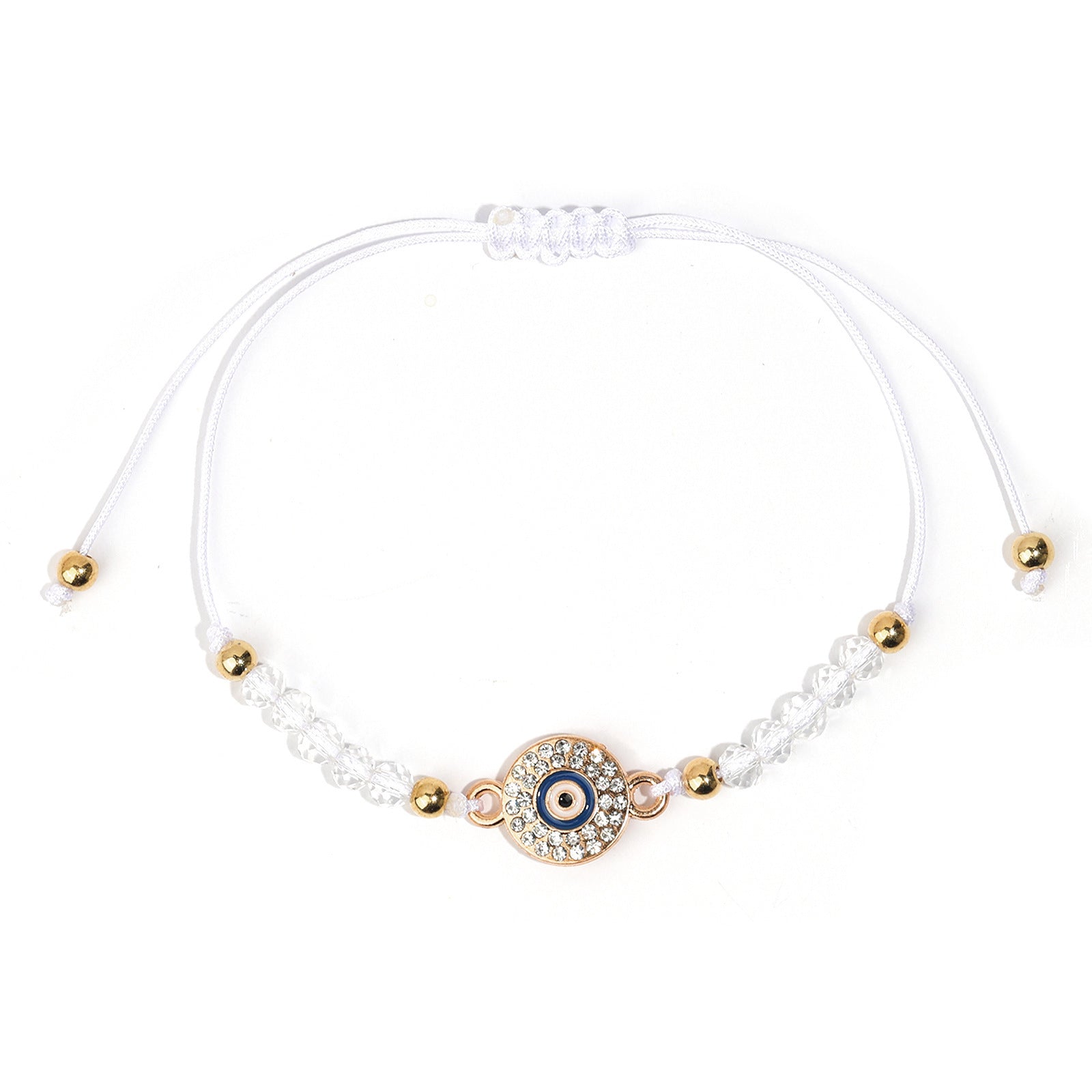 Wholesale Evil Eye Light Blue Adjustable String Bracelet with Gold Beads Handmade Jewelry Accessory