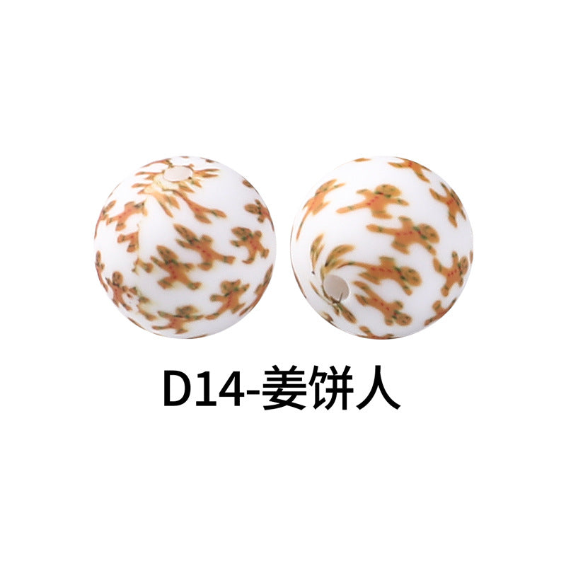 Wholesale 100pcs Western Style Aztec Denim Leopard Print 15mm Silicone Beads DIY Beading Accessories ACC-BDS-RongFa009