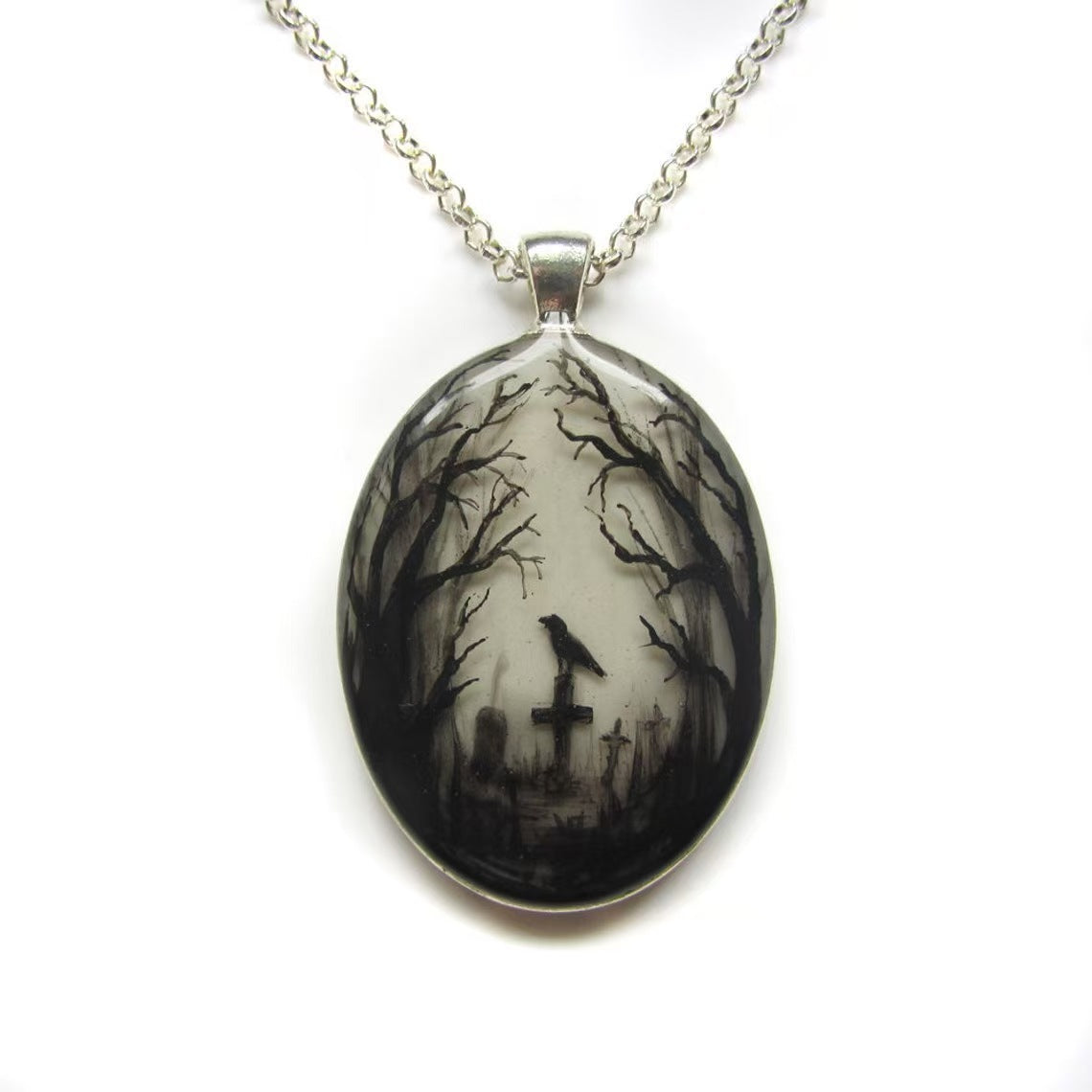 Wholesale Oval Crow Witch Pendant Necklace Alloy Fashion Jewelry Gift for Everyday Wear