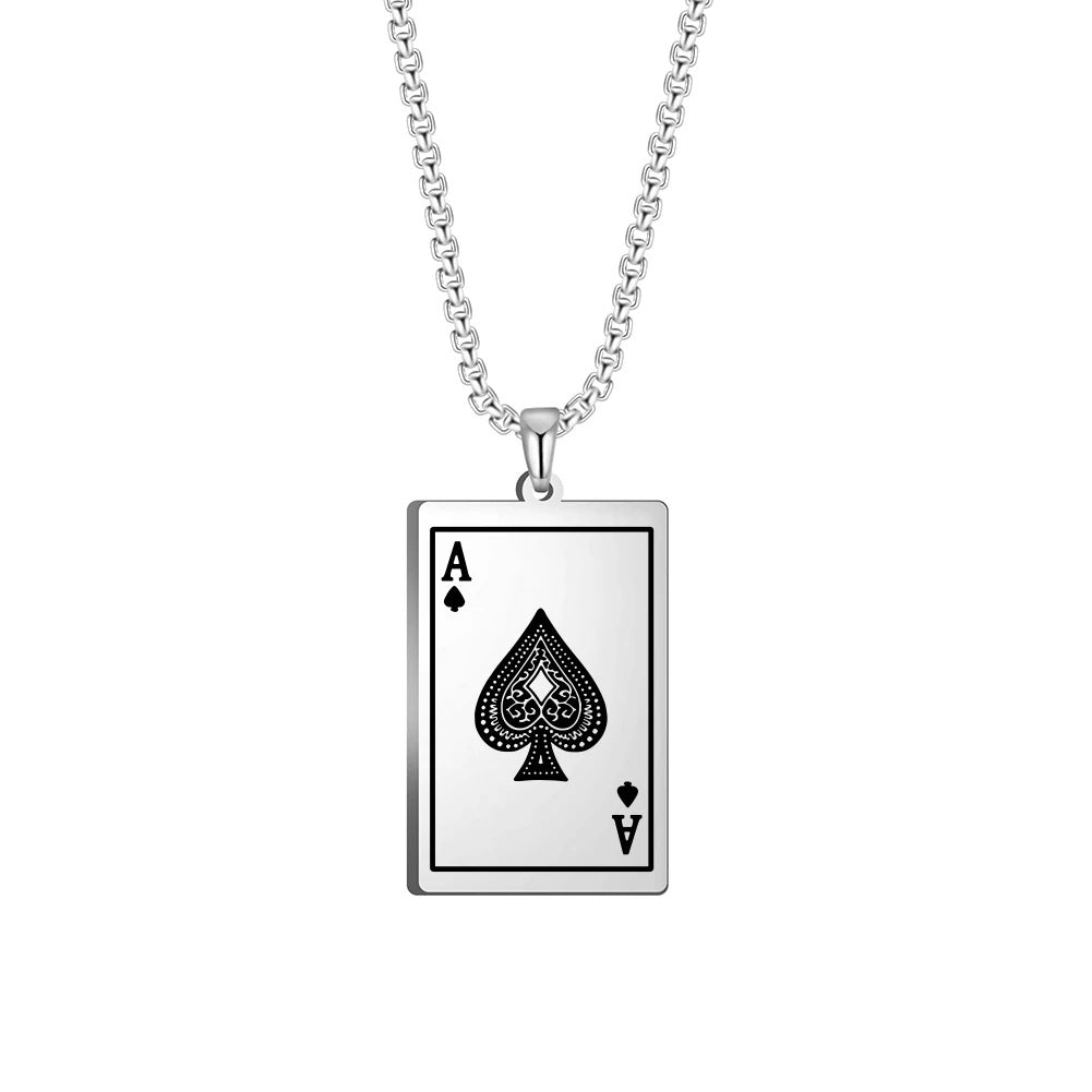 Wholesale Stainless Steel Ace of Spades Playing Card Pendant Men's Necklace ACC-NE-GeXiang008