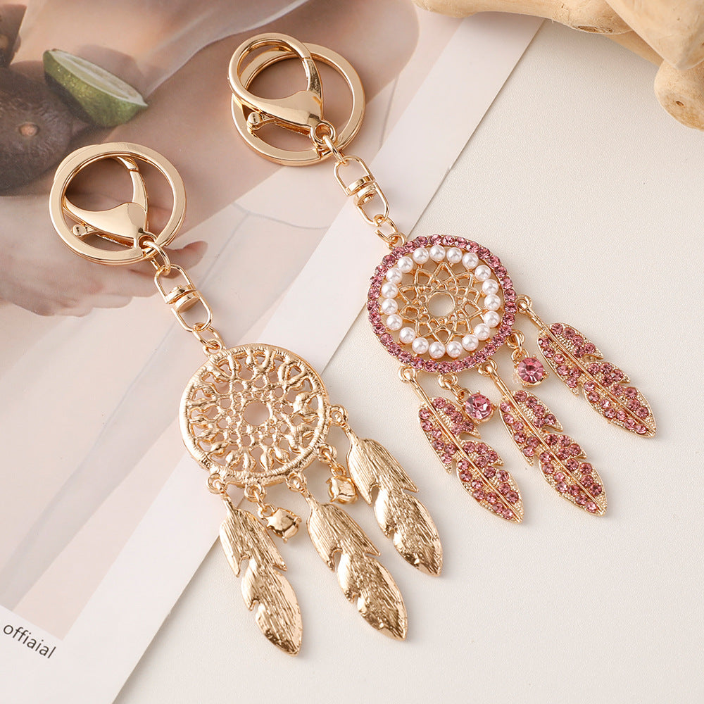 Wholesale Rhinestone Hollow Dream Catcher Feather Alloy Keychain ACC-KC-ChenHui001