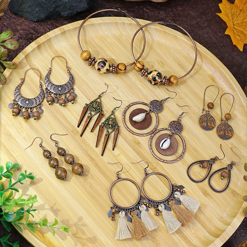 Wholesale Handmade Wooden Bead Ring Ethnic Retro Geometric Design Jewelry Accessory for Gift or Resale