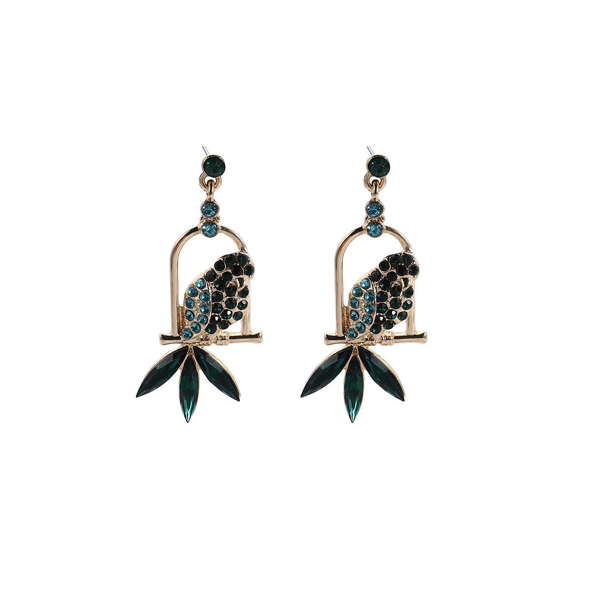 Wholesale Full Diamond Parrot Stud Earrings for Women Trendy Bird Jewelry Gift