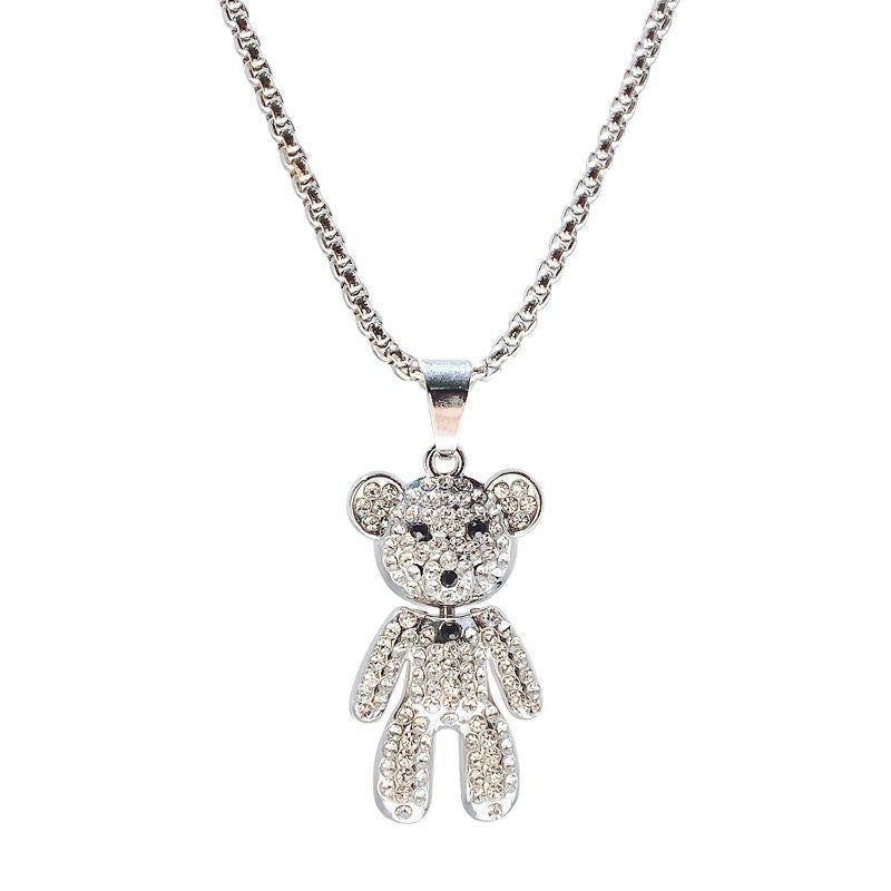 Wholesale Cute Bear Pendant Necklace Trendy Diamond Cut Zinc Alloy Jewelry for Women