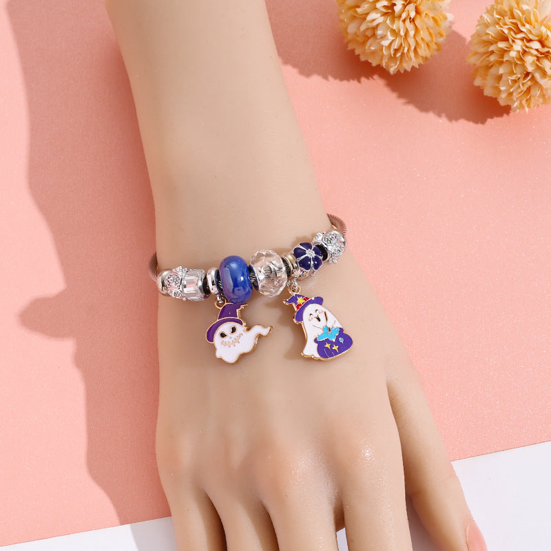 Wholesale Halloween Bat Ghost Witch Alloy Pendant Stainless Steel Bracelet ACC-BT-QingLian007