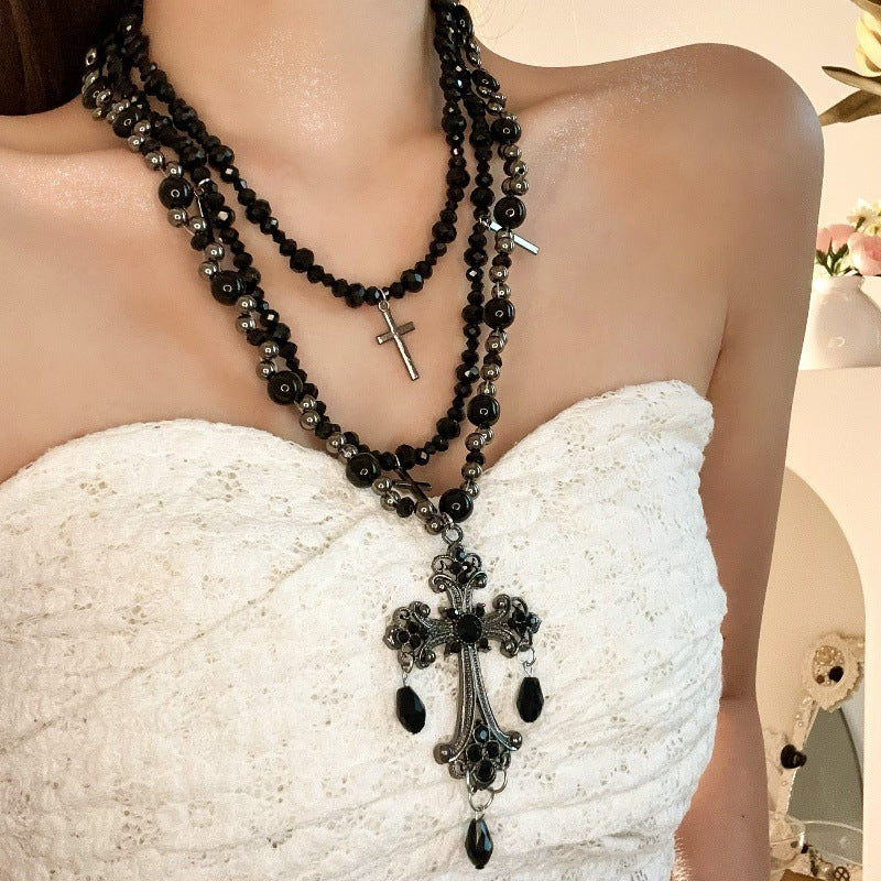 Wholesale Titanium Steel Necklace Gothic Punk Multilayer Choker Stacked Wear Retro Black Necklace