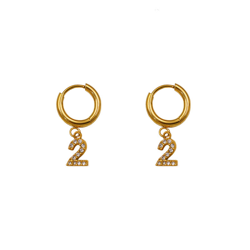 Wholesale Titanium Steel Zirconia Diamond Number Earrings ACC-ES-XuanKa001