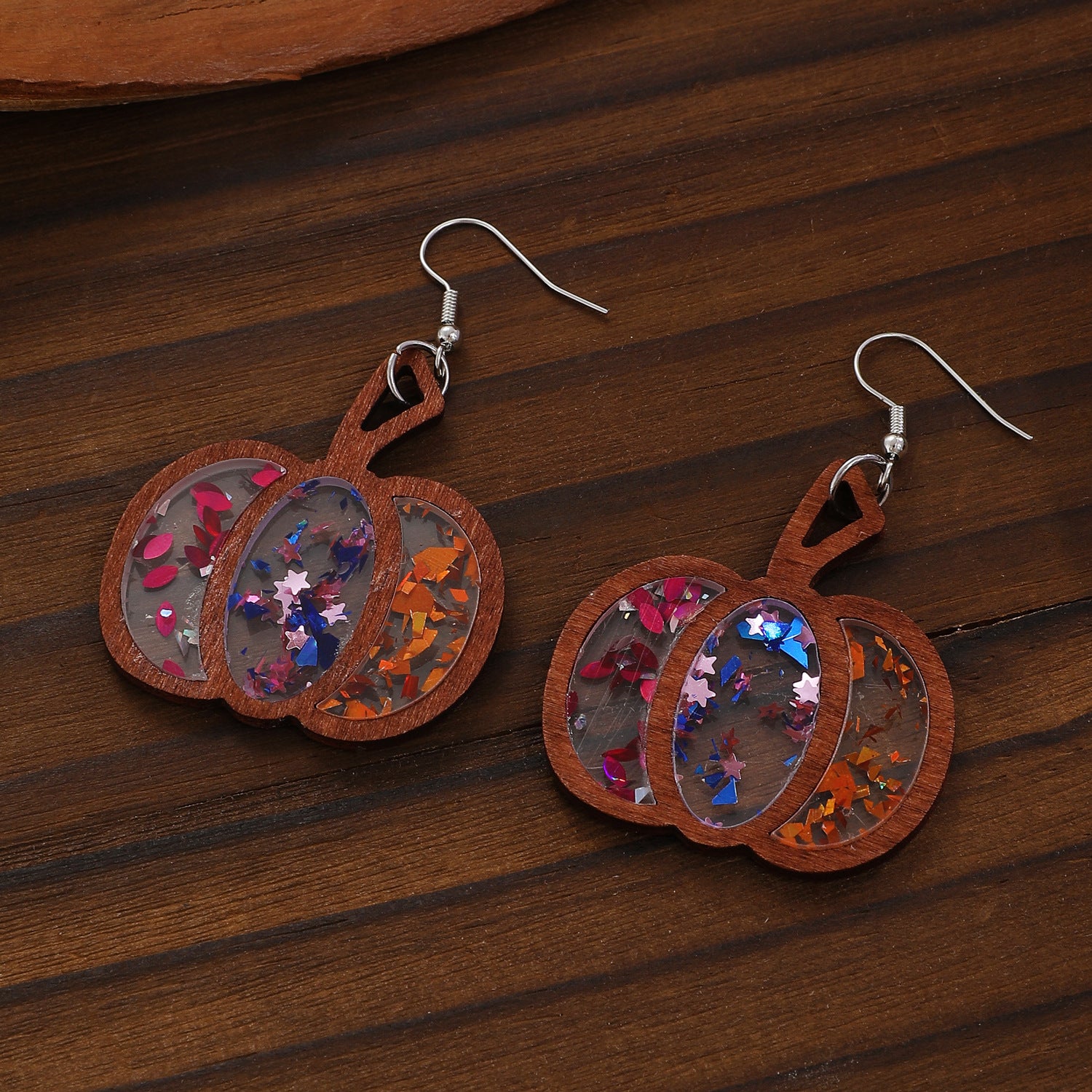 Wholesale  Gothic Western Wooden Pendant Earrings with Pumpkin Skull Print Jewelry Accessory for Resale