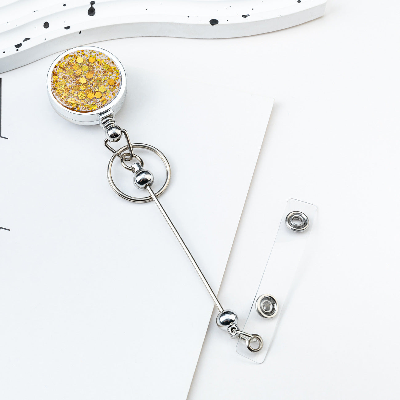 Wholesale DIY Beadable Glitter Sequin Badge Reels Easy-pull Buckle Retractable Plastic Easy-pull Badge Reel Buckle Retractable Buckle