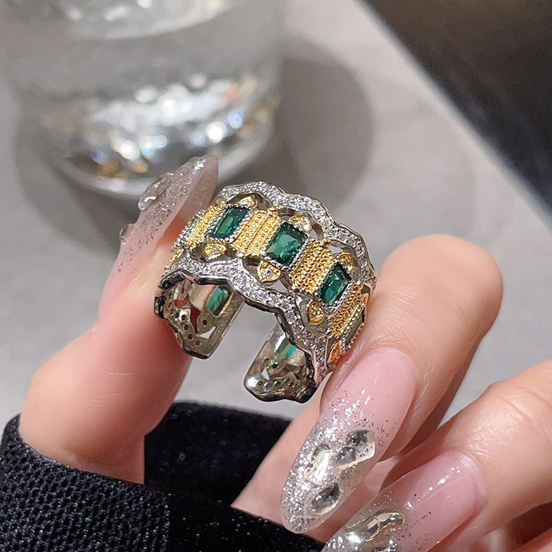 Wholesale Retro Brushed Craft Woven Pattern Gold Micro-inlaid Ring Adjustable Rings ACC-RS-JiuHao008