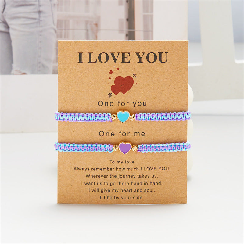 Wholesale  adjustable peach heart woven colored rope  Valentine' s Day Bracelet