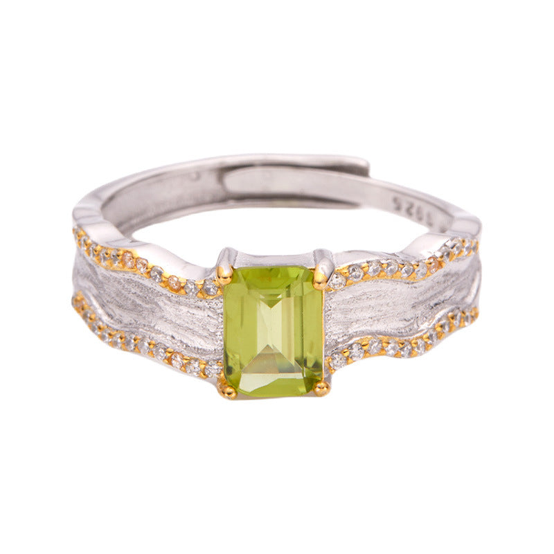 Wholesale S925 sterling silver natural peridot open ring