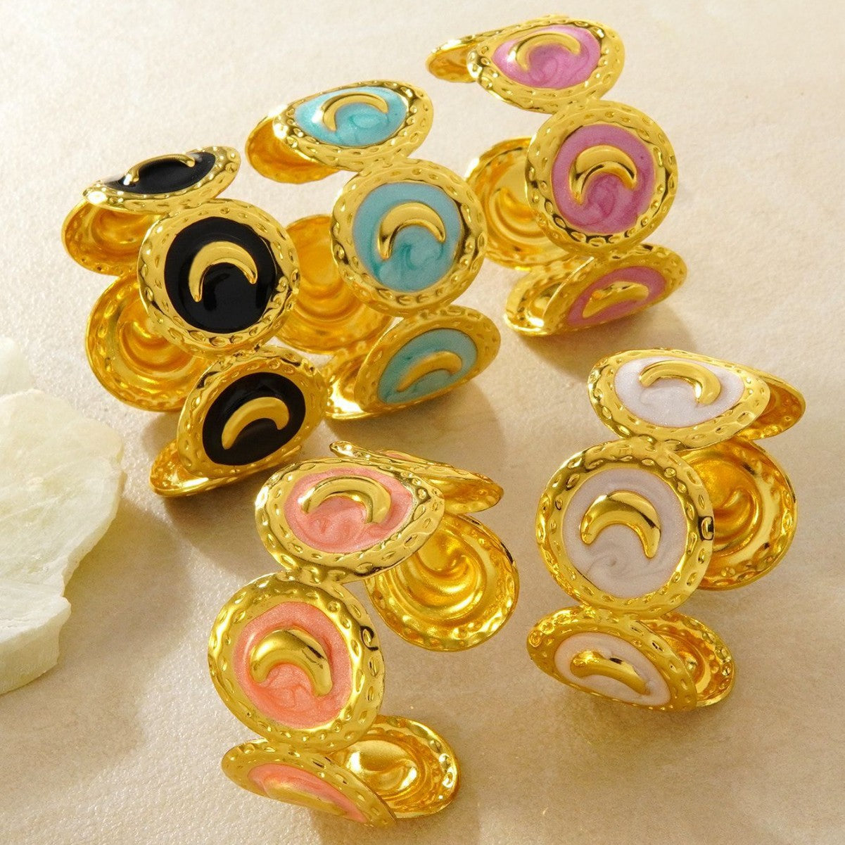 Wholesale Modern Moon Open Bangle Stainless Steel Enamel Bracelet Fashion Jewelry Accessory