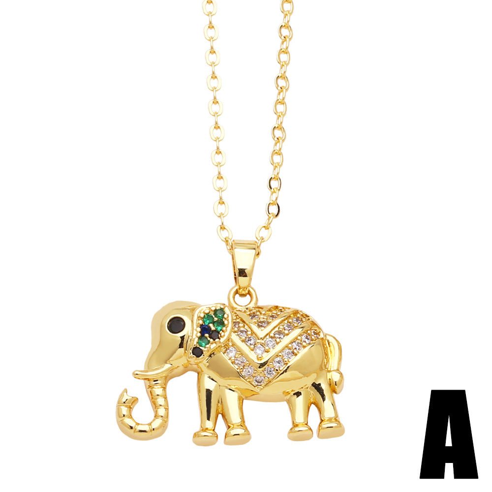 Wholesale Elephant Copper Set Zircon Gold Plated Necklace ACC-NE-AS004