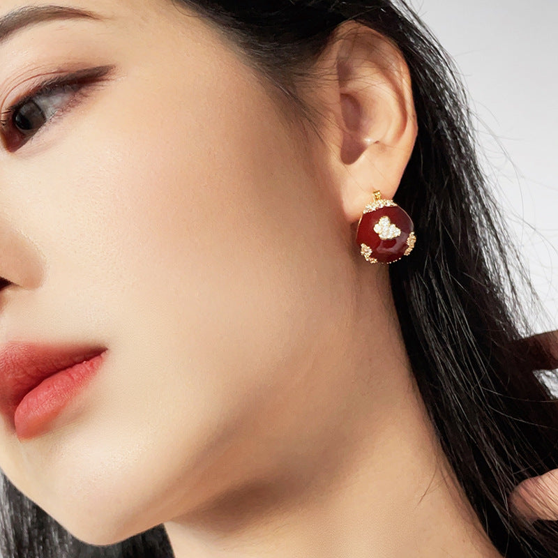 Wholesale red enamel drop oil basket ear buckle  earrings