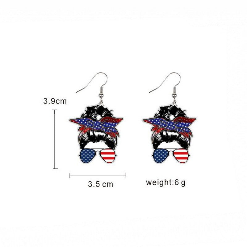 Wholesale  USA Independence Day Earrings Flag Butterfly Cow Finger Smiley Eagle Pendant Jewelry