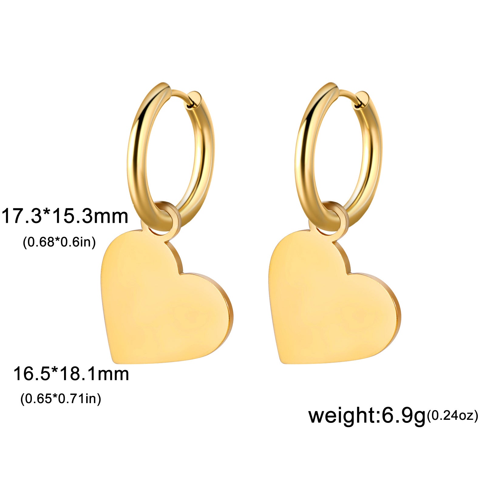 Wholesale Electroplated Stainless Steel Heart-Shaped Earrings Simple Western Style Women Fashion Jewelry Accessory Boutique Resale