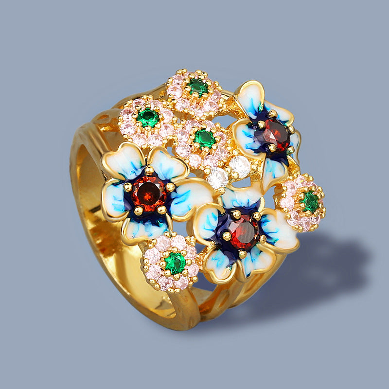 Wholesale Flower Set Colorful Zircon  Ring
