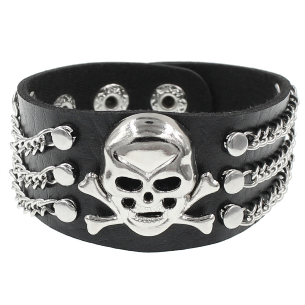 Wholesale Leather Punk Skull Bracelet