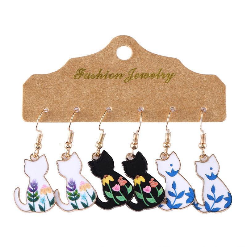 Wholesale  flower spot pattern cat earrings