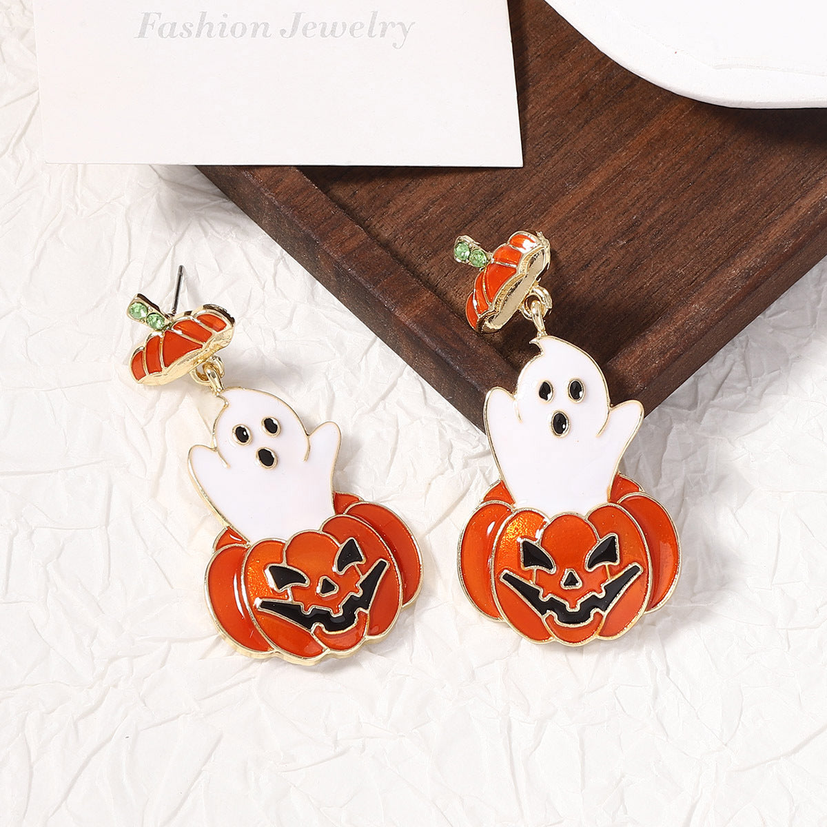 Wholesale  Oil-Dripped Ghost Pumpkin Earrings