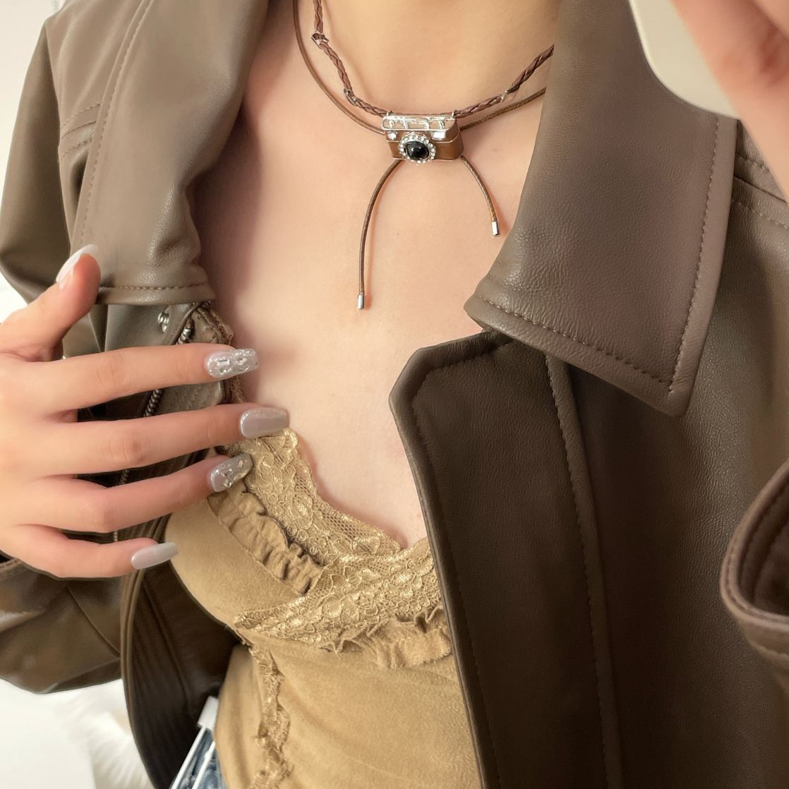 Wholesale  Retro brown Camera Necklace