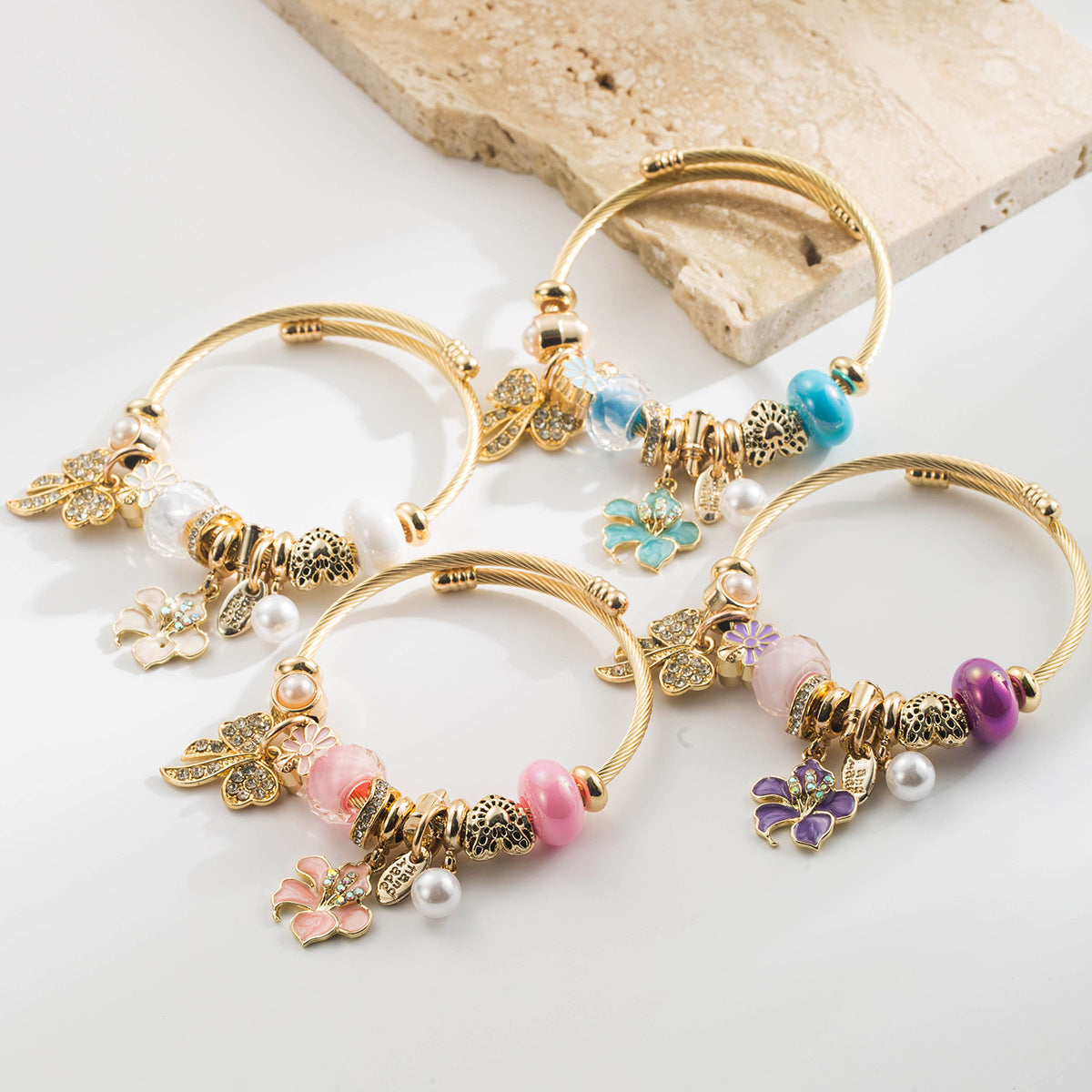 Wholesale Flower Butterfly Bow Alloy DIY Charm Bracelet Jewelry Accessory For Gift Boutique Resale